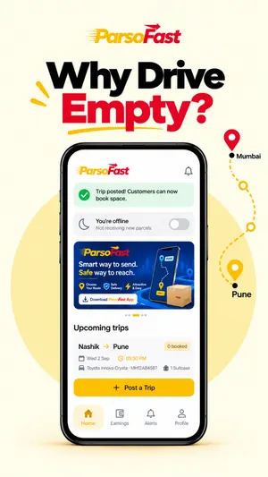 Delivery Partner home screen: trip posted, customers can now book space